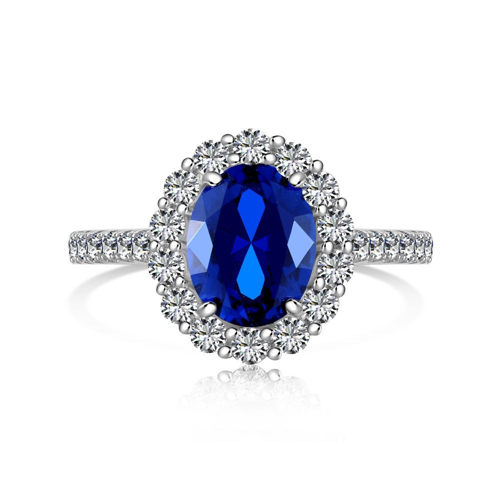 Wholesale S925 Sterling Silver Love Water Drop Geometric Blue Diamond Zircon Ring